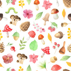 Seamless pattern with autumn plants