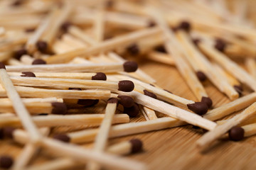 Matches on a white isolated background. Matches on a wooden background. Matches.
