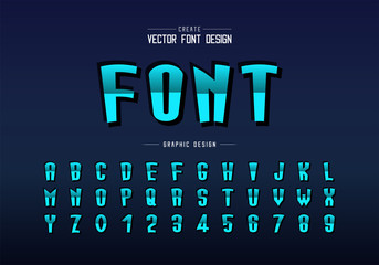 Reflective font and cartoon alphabet vector, Gradient tall typeface letter and number design