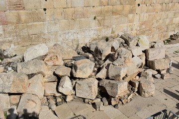 Fallen stone blocks from a section of the wall surrounding the Temple mount, near the Robinson's...