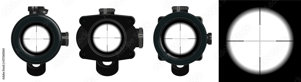 Poster 3d models optical sight. sniper score in realistic style for pc and mobile games. gui zoom. isolated