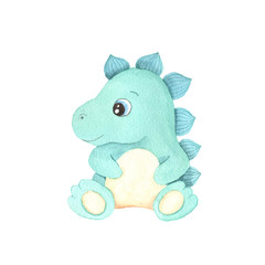 Watercolor cute little dinosaur