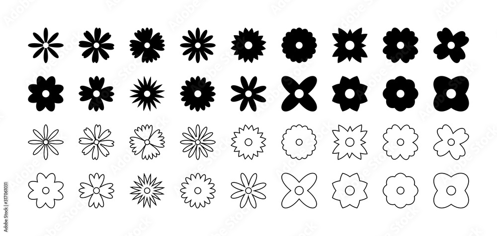 Wall mural flowers collection, isolated on white background. flowers vector icons in flat and linear design. fl