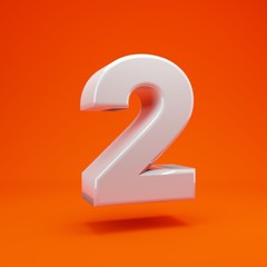 Whithe glossy 3d number 2 on hot orange background