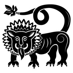 Illustration of a mythical lion. Black color, tattoo. 
