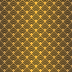 Art Deco Seamless Pattern. Golden luxury vintage background. Fan scales ornaments. Geometric decorative retro papers. Vector 1920s design. Vintage illustration.