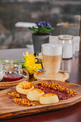 cheesecakes and coffee. Breakfast. cottage cheese