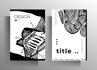 Set of poster, cover templates for book, magazine, booklet, catalog. Monochrome design with hand drawn graphic elements. EPS 10 vector.