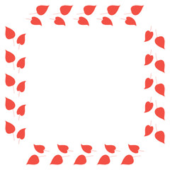 Square frame with horizontal red leaves on white background. Isolated wreath for your design.