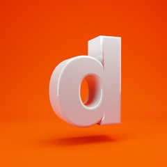 Whithe glossy 3d letter D lowercase on hot orange background