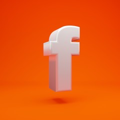 Whithe glossy 3d letter F lowercase on hot orange background