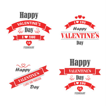 Valentine retro vintage poster with red ribbons template