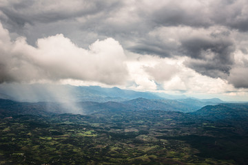 Vista aerea de planicie en el Cauca con lluvias Colombia