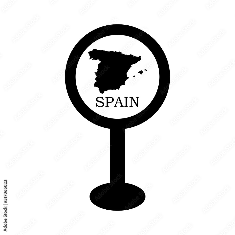 Wall mural spain map in pin location sign. vector illustration, isolated on white background.