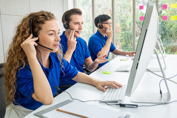 group of staff new online business sale team people and call center it support helping customer to...
