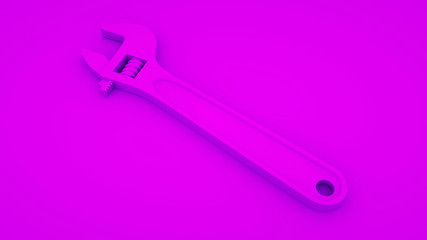 Adjustable wrench on purple background. Minimal idea concept, 3d rendering