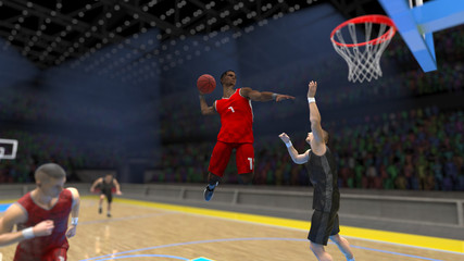 Great view of dunk in basketball arena court with crowd 3d render © bekirevren