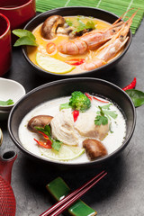 Tom Yum and Tom Kha traditional Thai soups