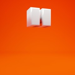 Whithe glossy 3d double quotes symbol on hot orange background. 3D rendering. Best for anniversary, birthday party, celebration.