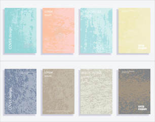 Minimalistic cover design templates. Set of layouts for covers of books, albums, notebooks, reports, magazines. Vintage texture gradient effect, flat modern abstract design. Grunge mock-up texture