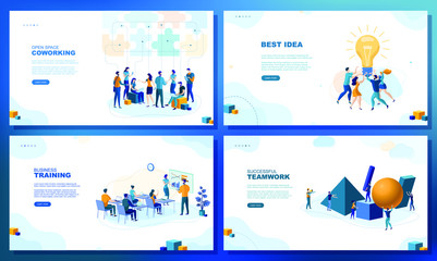 Trendy flat illustration. Set of web page concepts. Open space coworking. Best idea. Business training. Successful teamwork. Template for your design works. Vector graphics. © Oleksandr