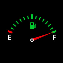 Gauge vector tank full icon. Car dashboard with fuel level in the tank.