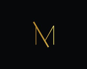 Creative and Minimalist Letter M Logo Design Icon, Editable in Vector Format in Black and Gold Color