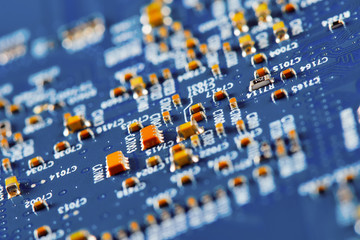 Electronic circuit board close up.
