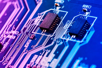 Electronic circuit board close up.