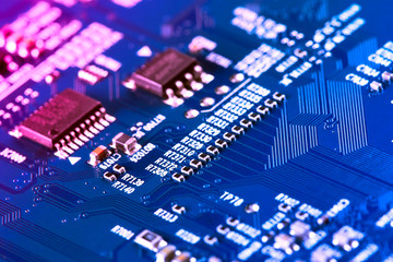 Electronic circuit board close up.