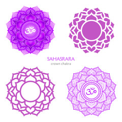 Sahasrara, crown chakra symbol. Colorful mandala. Vector illustration