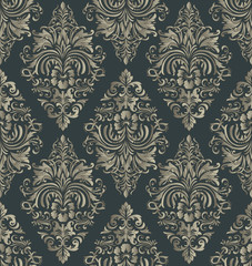 Vector damask seamless pattern background. Classical luxury old fashioned damask ornament, royal victorian seamless texture for wallpapers, textile, wrapping. Exquisite floral baroque template.