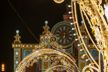 New Year's and Christmas light sculptures on the Central avenue of VDNKh, Moscow, Russian Federation, December 13, 2019