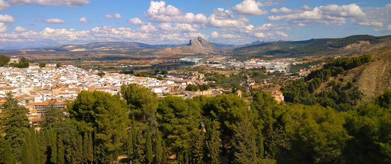 Aerial panorama view on the city of Antequera with the 