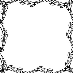 Digital outline linear illustration by hand for Easter holiday frame made of twigs and berries. Print for cards, banners, posters, invitations, web design.