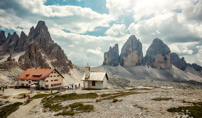 Incredible Nature landscape. Beautiful view of famous Tre Cime di Lavaredo mountains in the...