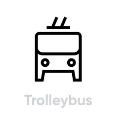 Trolleybus icon vector editable line. Electric Bus symbol