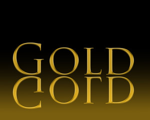 The word gold is written in gold letters on a black background and is also mirrored and has a golden gradient from bottom to top. Concept: typesetting for logo, poster, invitation. vector