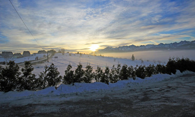 Beautiful winter scenery in Bukowina Tatrzanska