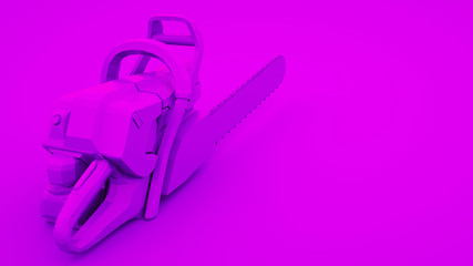 Chainsaw on purple background. Minimal idea concept, 3d rendering