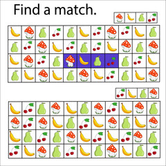 Logical puzzle game for children and adults. Find a match. Developing kids attentiveness and spatial, mathematical thinking skills. IQ training test..