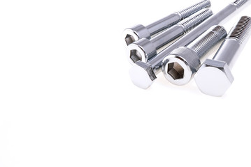 Fototapeta premium Shiny Chrome Nuts Bolts on White Background