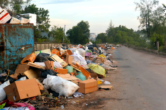 Mountains of household garbage along the roadsides