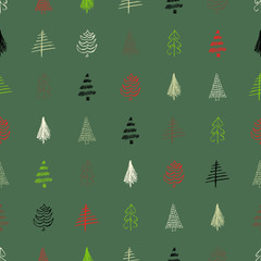 Seamless pattern with hand drawn Christmas trees