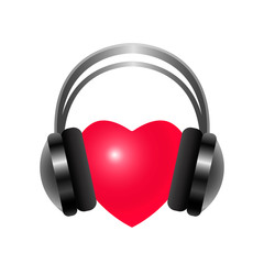 Fototapeta na wymiar heart listens to music through headphones. vector illustration