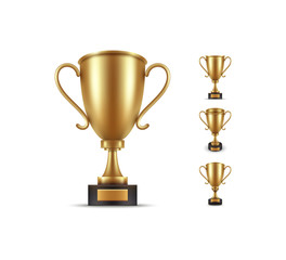 Realistic, golden cup object isolated, Symbol of victory and success. Vector illustration.