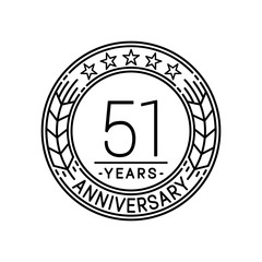 51 years anniversary logo template. 51st line art vector and illustration.