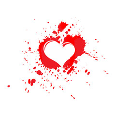 Watercolor splash heart illustration - passsionate and expressive splash of paint around the white heart shape,