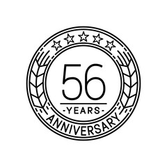 56 years anniversary logo template. 56th line art vector and illustration.