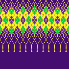Elegant luxury pattern in traditional Mardi Gras holiday colors. Perfect to decorating clothes for carnival and up any room home, that needs a little color touch.